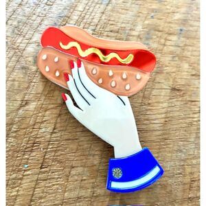 Bessie's Special Hot Dog Brooch | Quirky Food Jewelry | Lipstick & Chrome